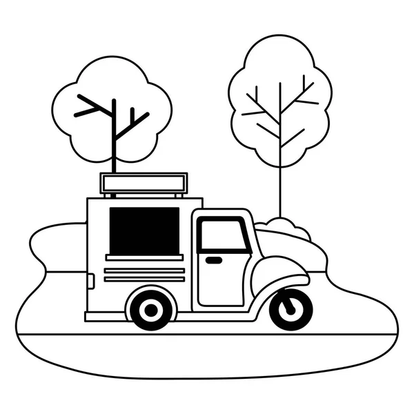 Food truck park straat bomen ontwerp — Stockvector