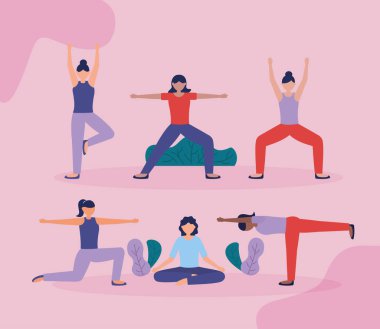 insanlar yoga açık düz tasarım görüntü