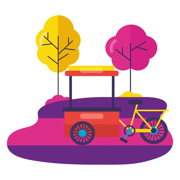 Vélo chariot alimentaire rue parc — Image vectorielle