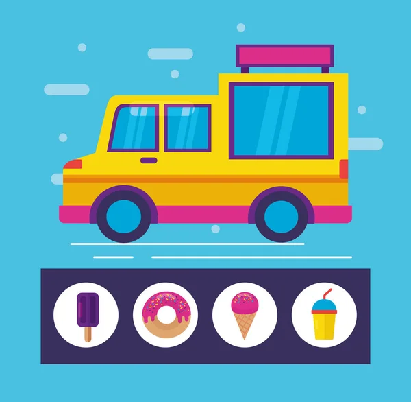 Food Trucks vlakke ontwerp afbeelding — Stockvector