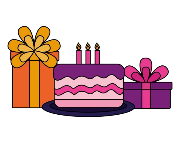 Pasta hediye kutuları doğum günü kutlaması — Stok Vektör