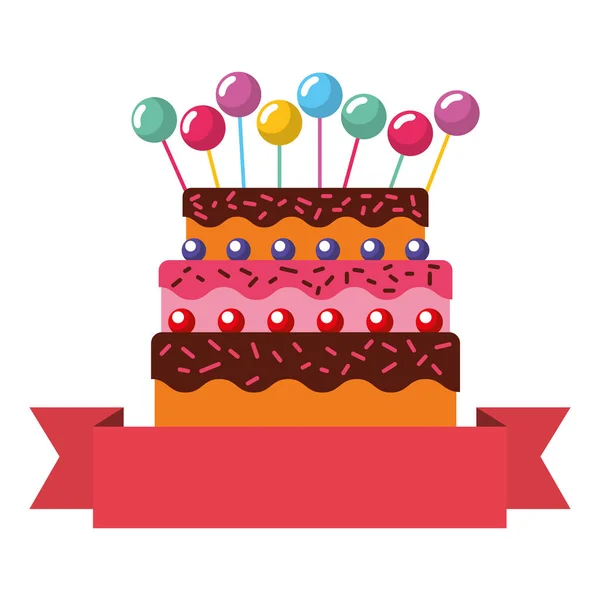 Cumpleaños celebración pastel globos decoración — Archivo Imágenes Vectoriales