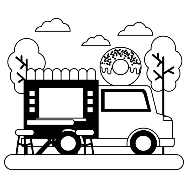 Potravinářský automobil sladký prstenec Park pouliční stromy — Stockový vektor