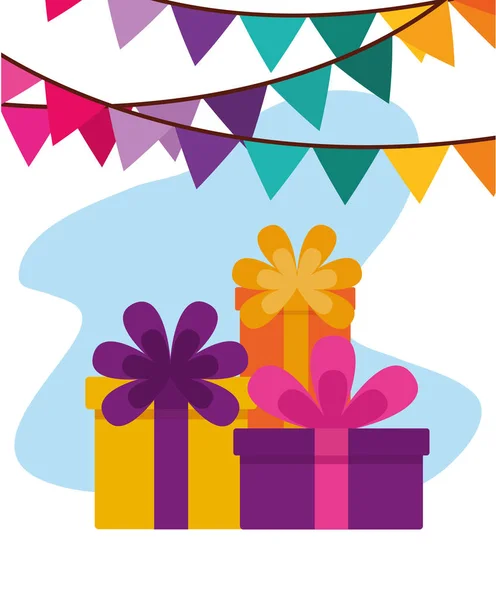 Banderines caja de regalos de celebración de cumpleaños — Vector de stock