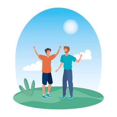 parkta kutluyor mutlu genç erkekler arkadaşlar