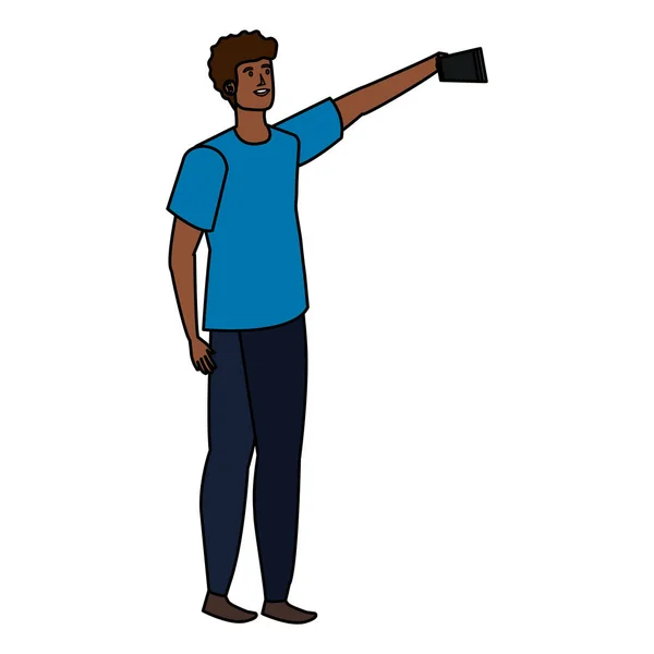 Gelukkig jonge Afro man het nemen van een selfie — Stockvector
