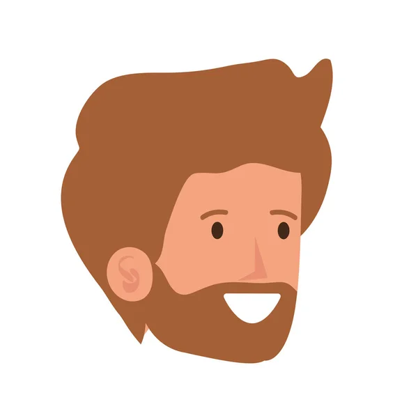 Happy young man with beard head character — Stock Vector