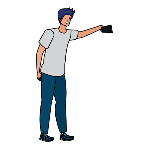 Gelukkig jonge man met een selfie — Stockvector