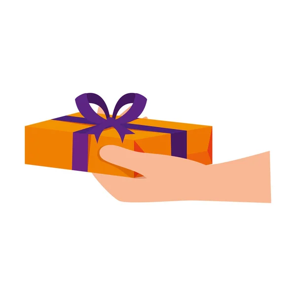 Main avec cadeau boîte cadeau présent — Image vectorielle