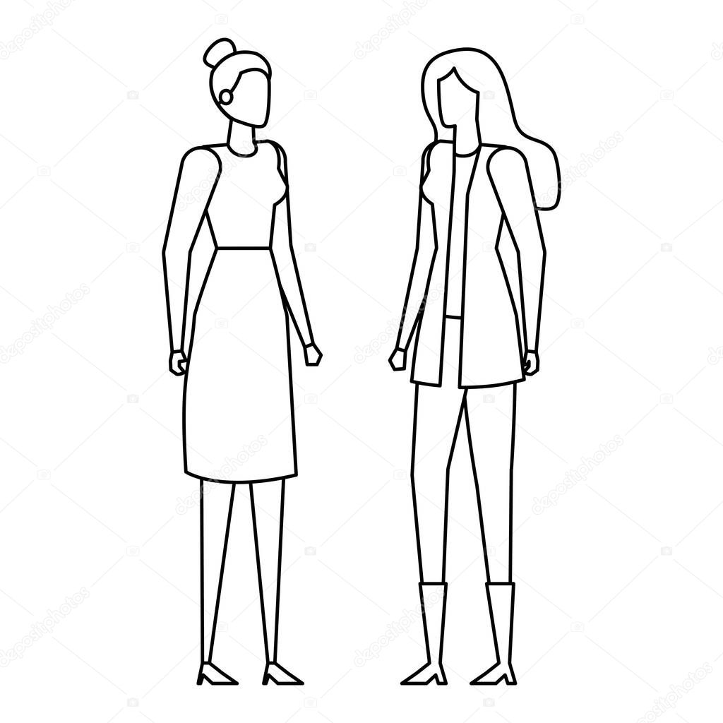 elegant young businesswomen avatars characters