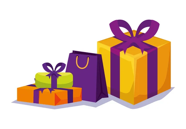 Cajas de regalo y bolsas de compras paquetes iconos — Archivo Imágenes Vectoriales