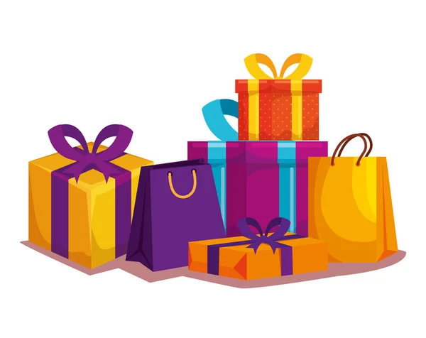 Подарункові коробки та пакети для покупок іконки — стоковий вектор