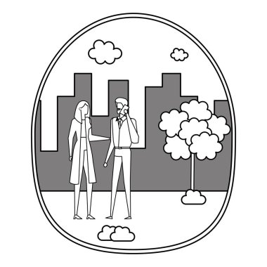 Şehir üzerinde akıllı telefon kullanarak iş çift