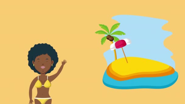 Afro mujer en verano tiempo carácter — Vídeo de stock