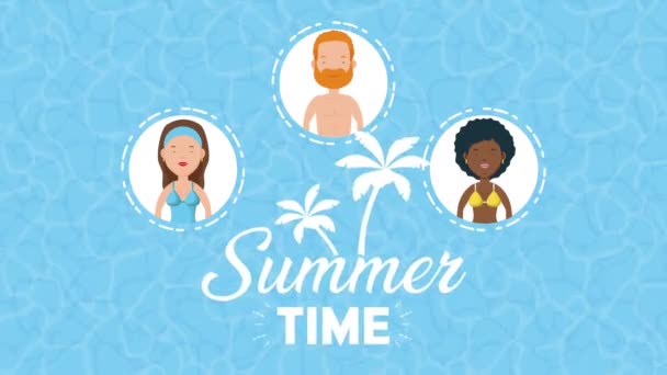 Group of people summer time animation — Stock Video