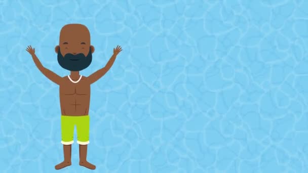 年轻的阿弗罗男子在游泳池夏季时间 — 图库视频影像