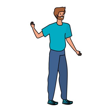 Sakallı, genç ve mutlu bir adam.