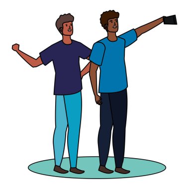 Irklar arası genç erkekler arkadaşlar kutluyor karakterler