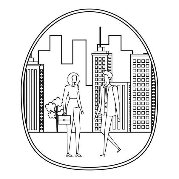 Élégant jeune couple d'affaires sur la ville — Image vectorielle