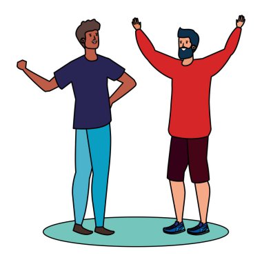 Irklar arası genç erkekler arkadaşlar kutluyor karakterler