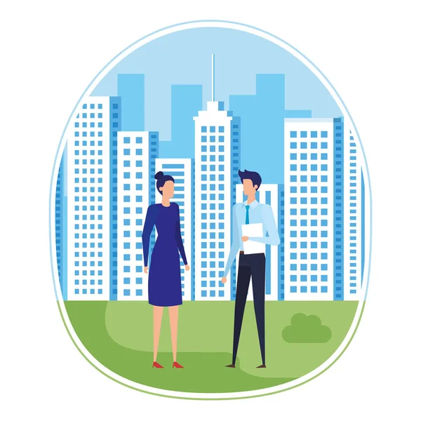 Elegant young business couple on the city — Stock Vector