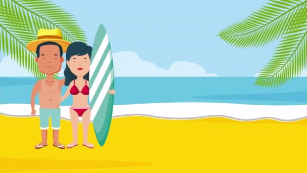 Interracial osób na plaży czasu letniego — Wideo stockowe