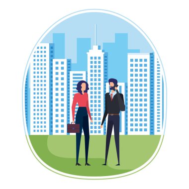 Şehir üzerinde akıllı telefon kullanarak iş çift