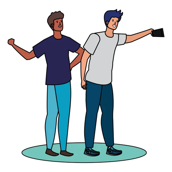 Interracial young men friends taking a selfie — Stock Vector