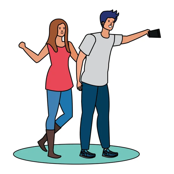 Jovens amantes casal tomando uma selfie —  Vetores de Stock