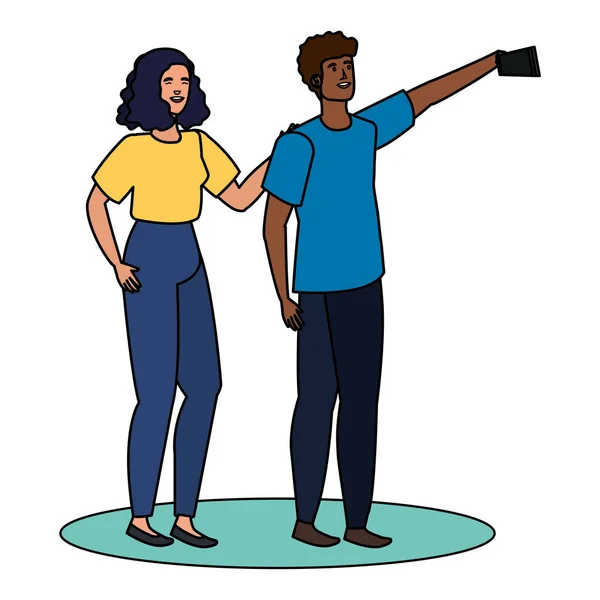Jovem interracial amantes casal tomando um selfie —  Vetores de Stock