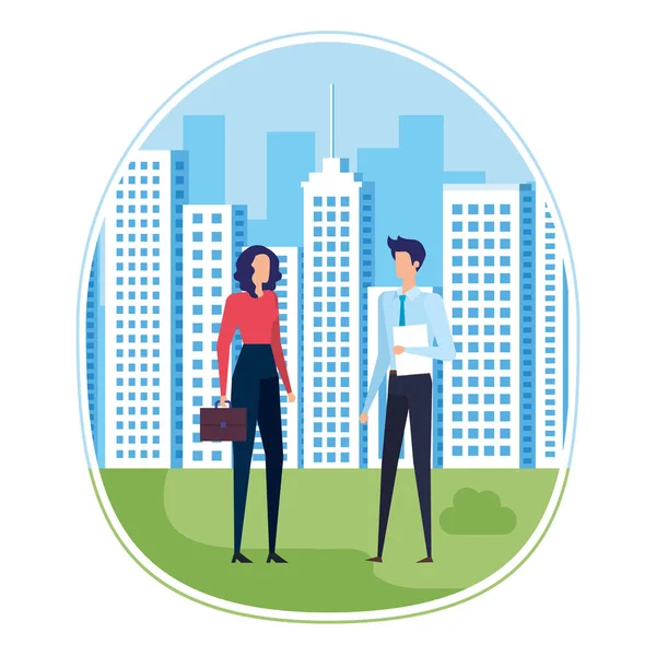 Elegant young business couple on the city — Stock Vector