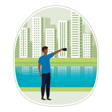 mutlu genç Afro adam alan bir selfie alarak