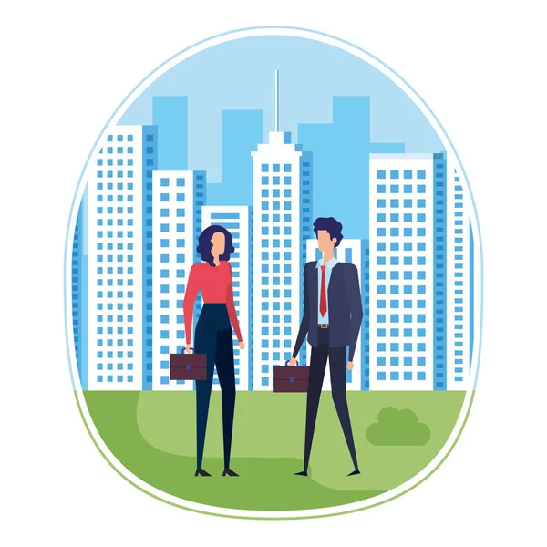 Elegant young business couple on the city — Stock Vector