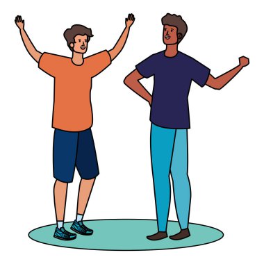 Irklar arası genç erkekler arkadaşlar kutluyor karakterler