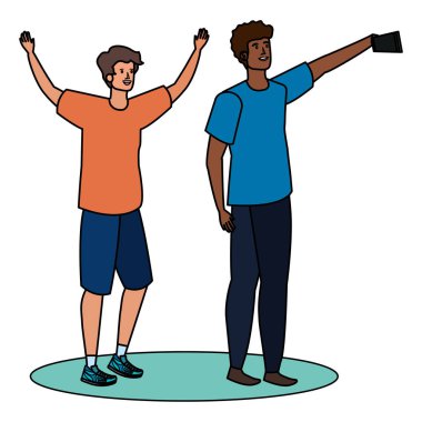 Irklar arası genç erkekler arkadaşlar kutluyor karakterler