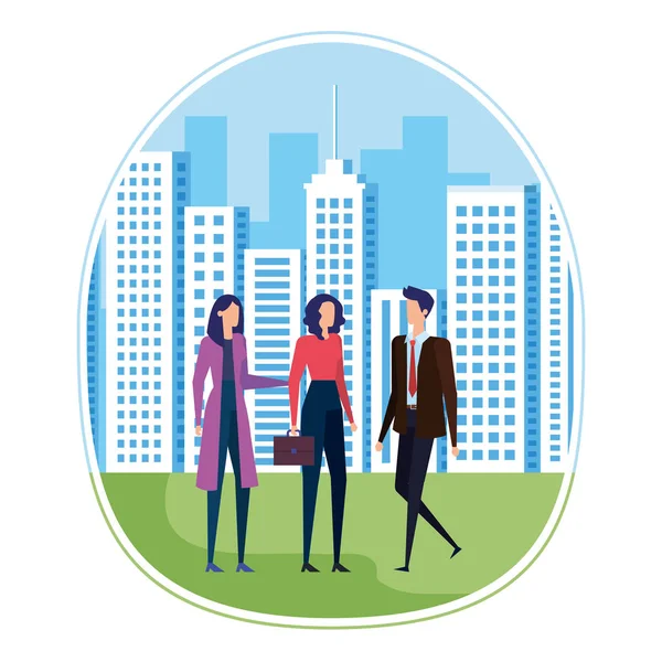 Elegant young business people on the city — Stock Vector