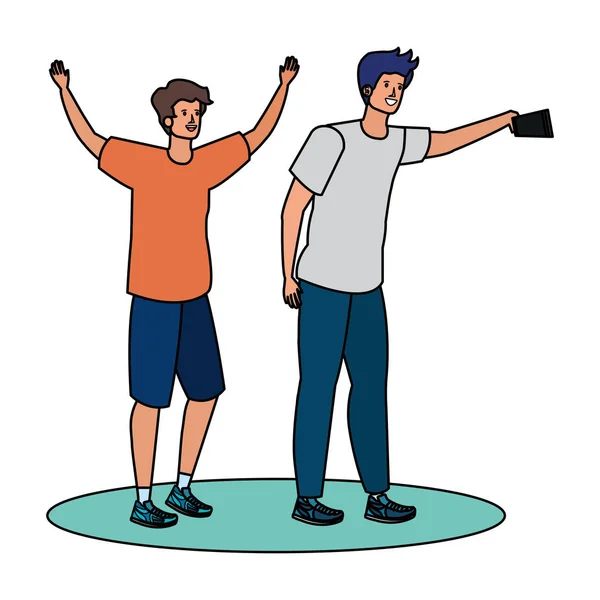 Young men friends taking a selfie — Stock Vector