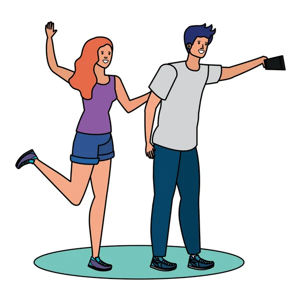Jovens amantes casal tomando uma selfie — Vetor de Stock
