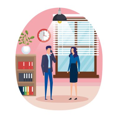 ofiste akıllı telefon kullanarak iş çift