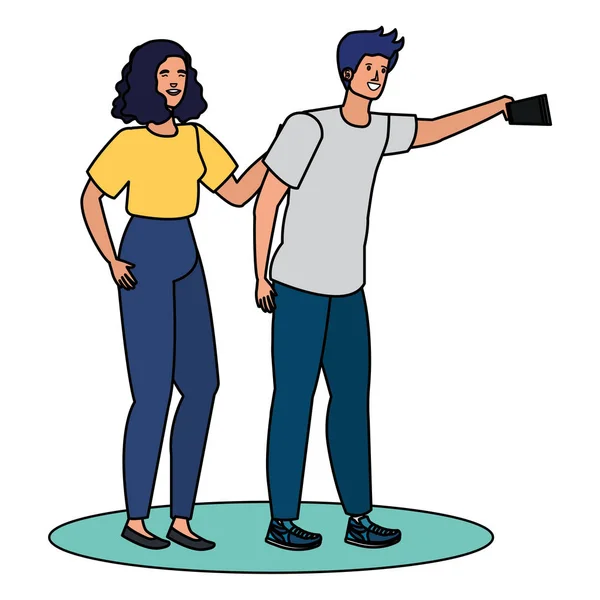 Jóvenes amantes pareja tomando un selfie — Vector de stock