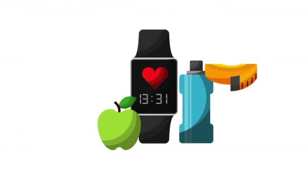 Gezonde levensstijl met SmartWatch-animatie — Stockvideo