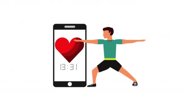 Gesunder Lebensstil mit Smartphone und Sportler-Animation — Stockvideo