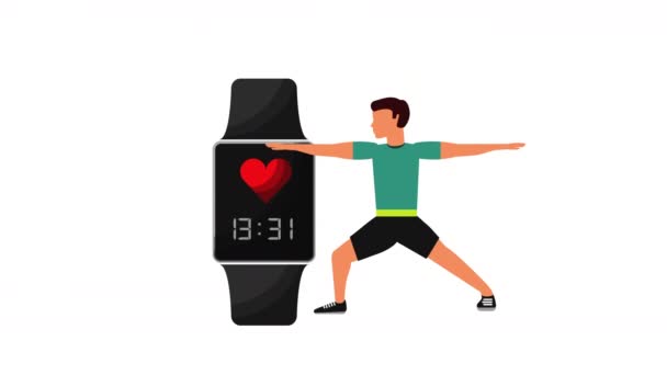 Estilo de vida saudável com smartwatch e atleta — Vídeo de Stock