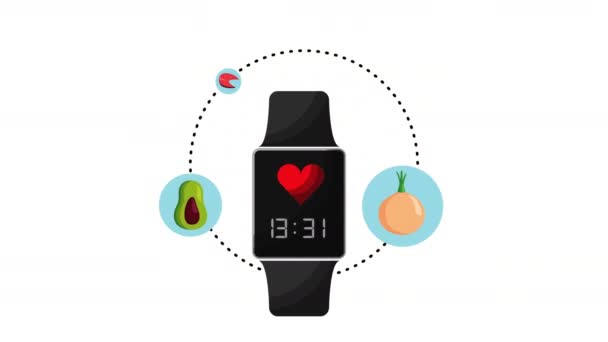 Healthy lifestyle with smartwatch animation — Stock Video