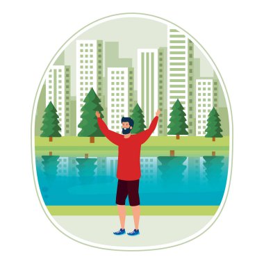 Kampta sakal kutluyor ile mutlu genç adam