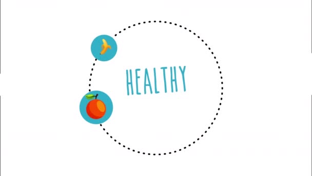 Healthy lifestyle with set icons animation — Stock Video
