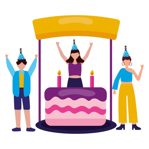 Frauen und Männer Kuchen und Board Geburtstagsfeier — Stockvektor