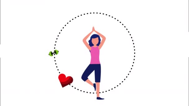 Sağlıklı yaşam simgeleri animasyon ile kadın atlet — Stok video