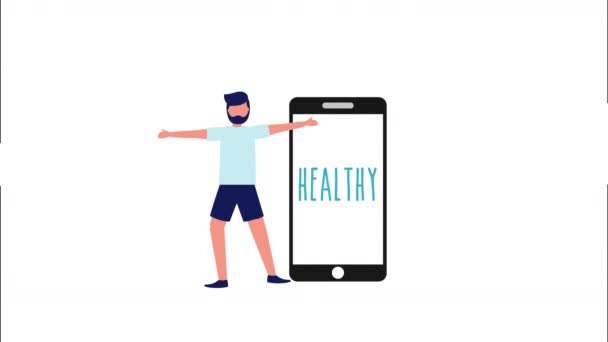 Gesunder Lebensstil mit Smartphone und männlichen Athleten — Stockvideo