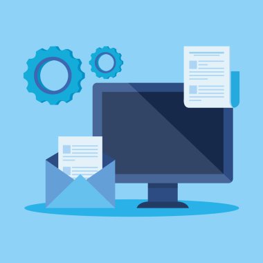 dişli ile mektup ve belge ile bilgisayar teknolojisi